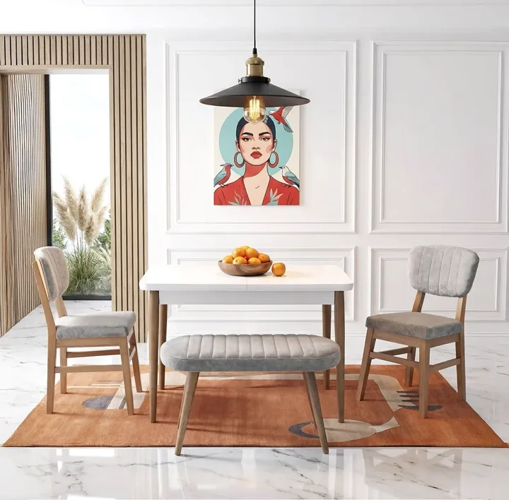 Zen White Table & Manolya Chair & Kismet Bench Set HDR1454