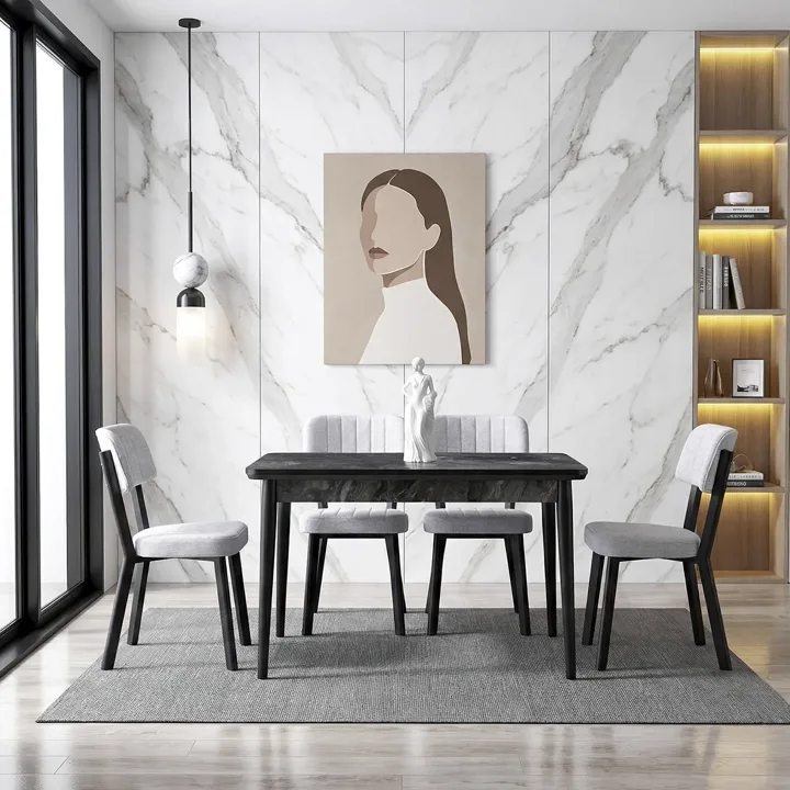 Zen Black Marble Table & Ceyda Chair Set HDR1458