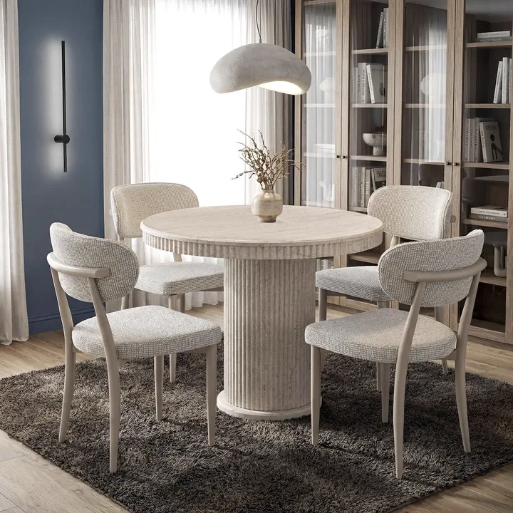Golf Travertine Dining Table & Elma Chair Set HDR1423