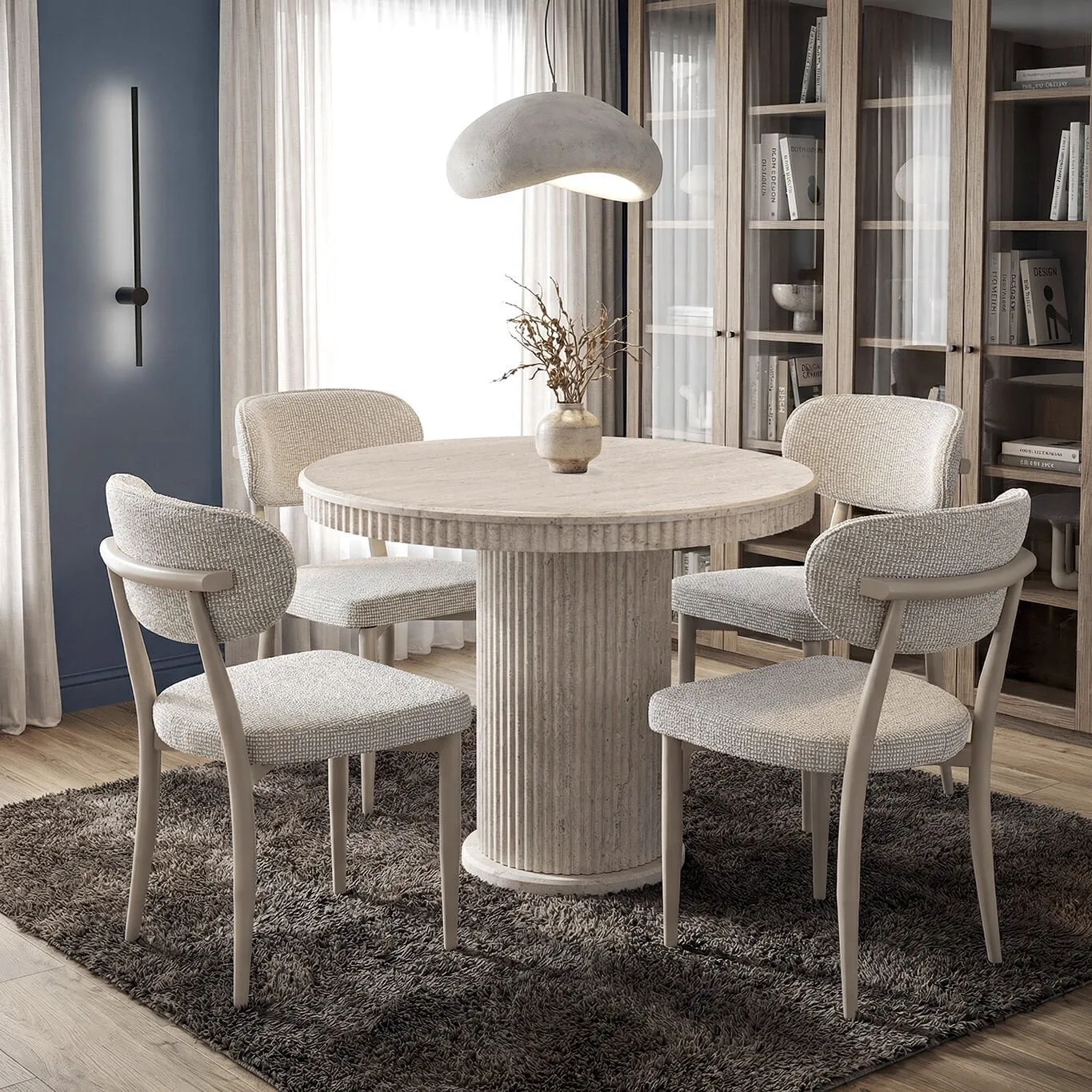 Golf travertin eettafel en elma stoelset HDR1423