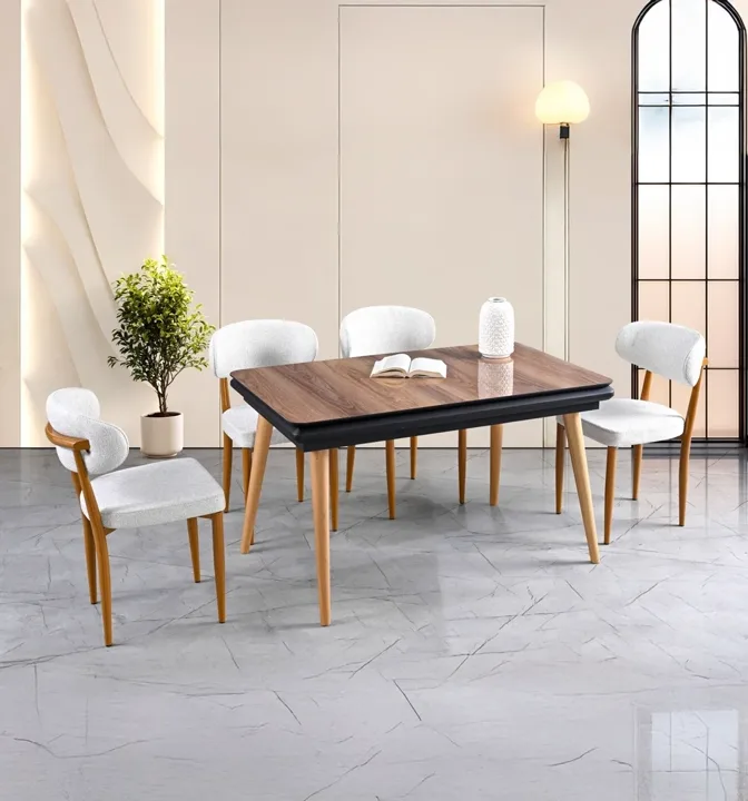 Stil Extendable Table 4 Chairs 100% MDF Walnut TN0630