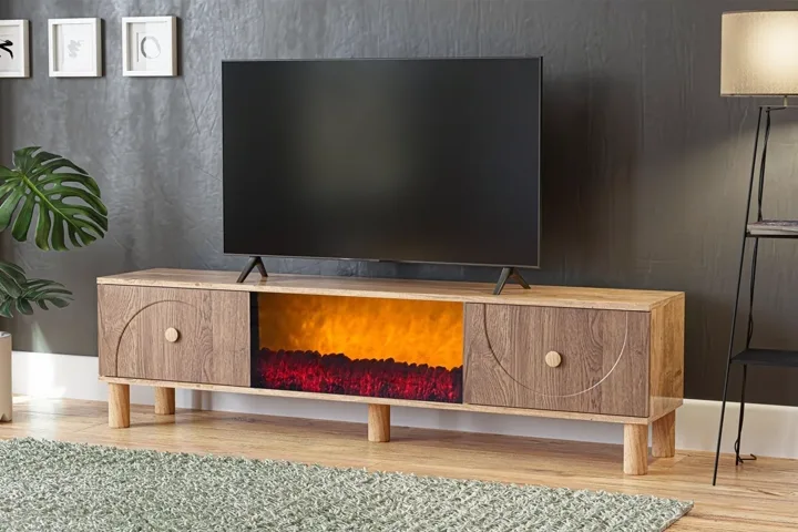 Vintage TV Stand with Fireplace, Atlantic Pine - Walnut TN0561