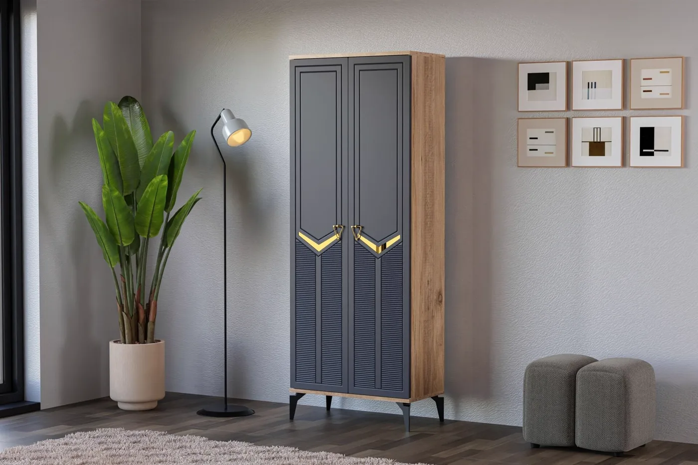 Elmas Atlantic Pine - Anthracite Multi-purpose Cabinet TN0486