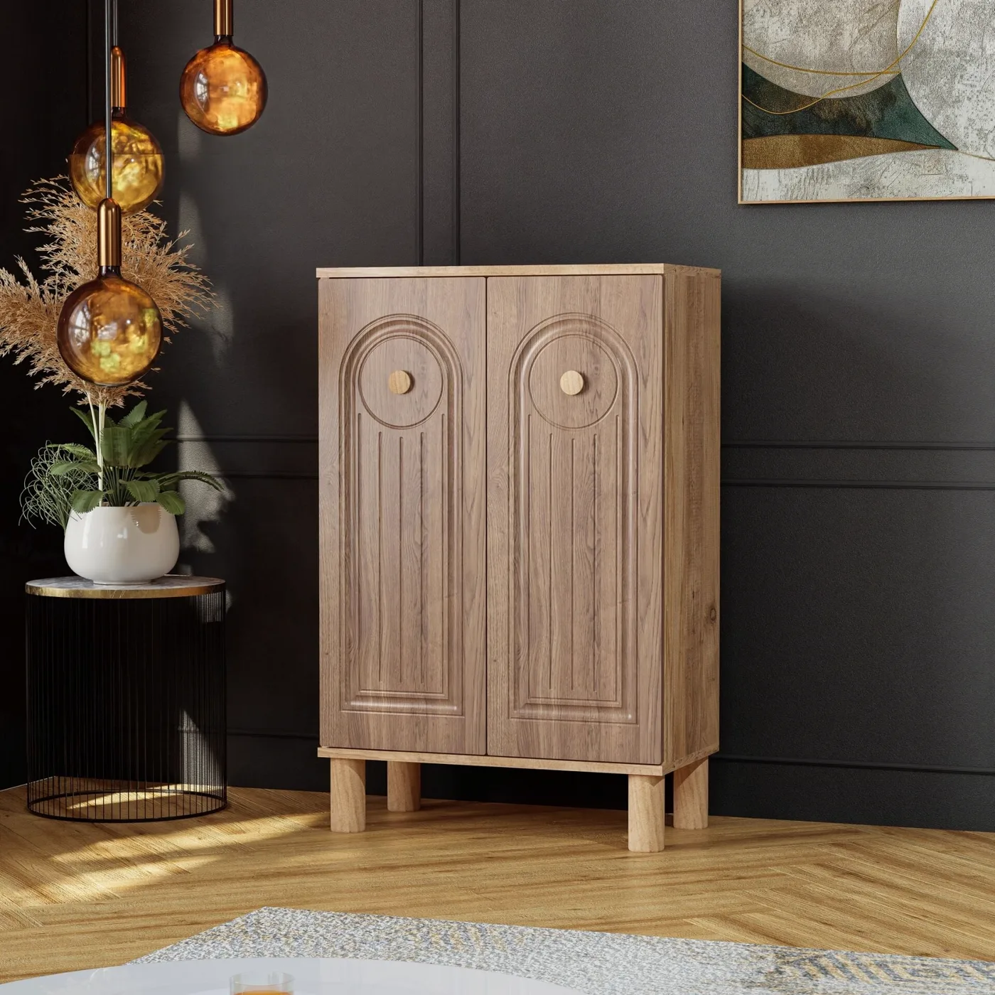 Bohem Atlantic Pine - Walnut Shoe Cabinet with 2 Doors TN0477