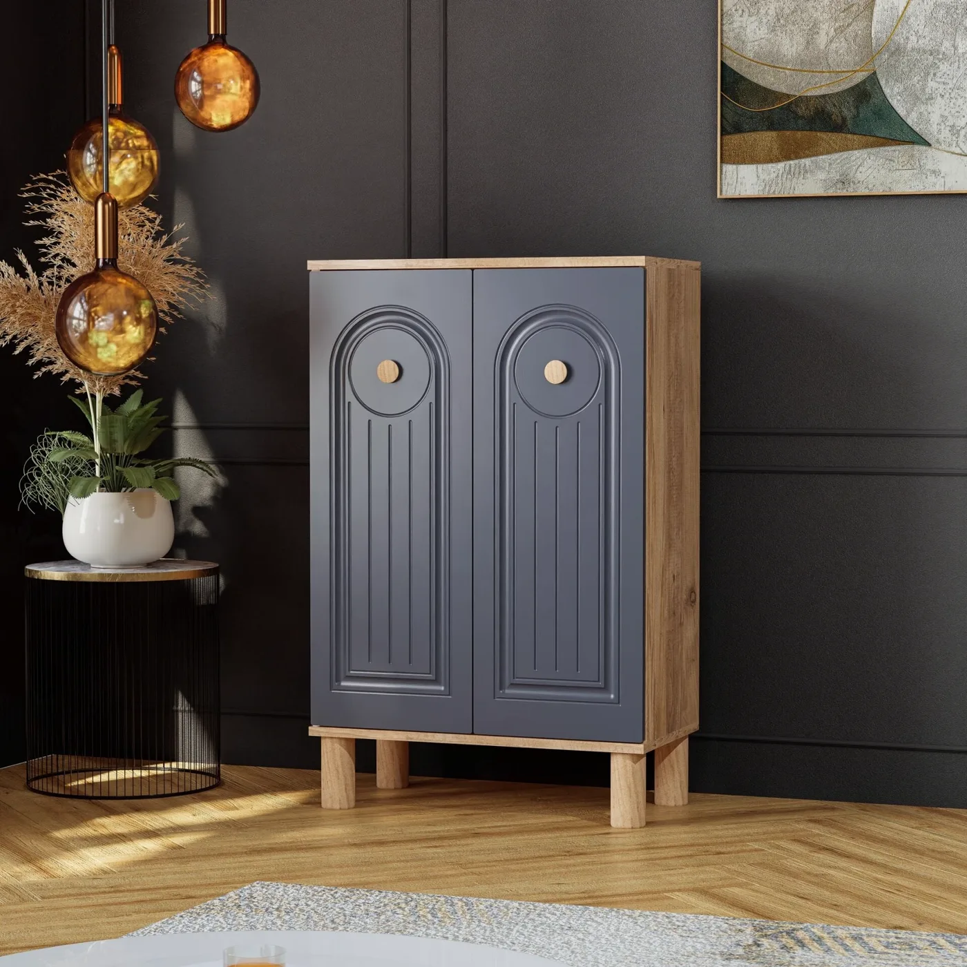 Bohem Atlantic Pine - Anthracite Shoe Cabinet with 2 Doors TN0478