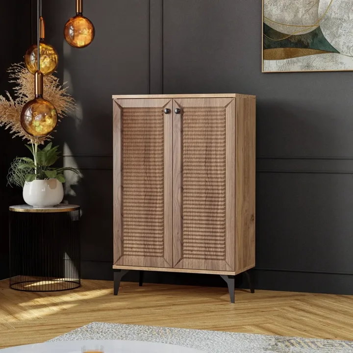Naz Atlantic Pine - Walnut Shoe Cabinet with 2 Doors TN0474