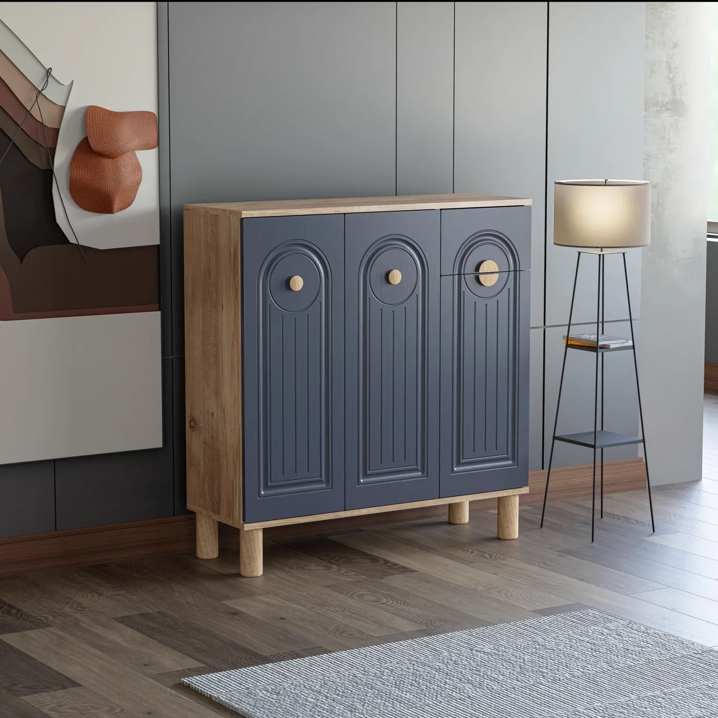 Bohem Atlantic Pine - Anthracite Shoe Cabinet with 3 Doors TN0469