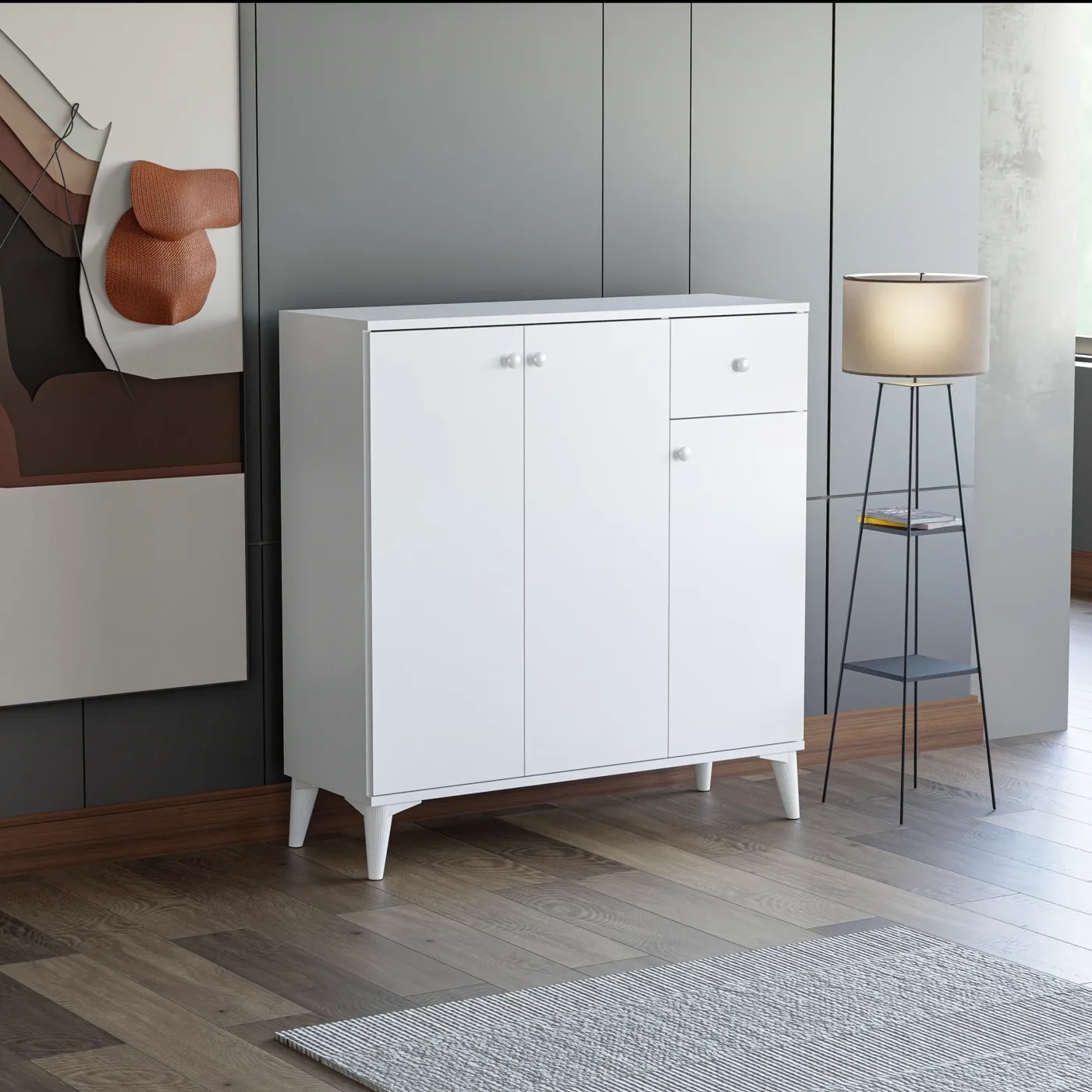 White Shoe Cabinet with 3 Doors TN0461
