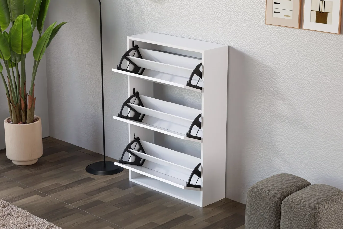 Drop-down Door Shoe Cabinet - White TN0458