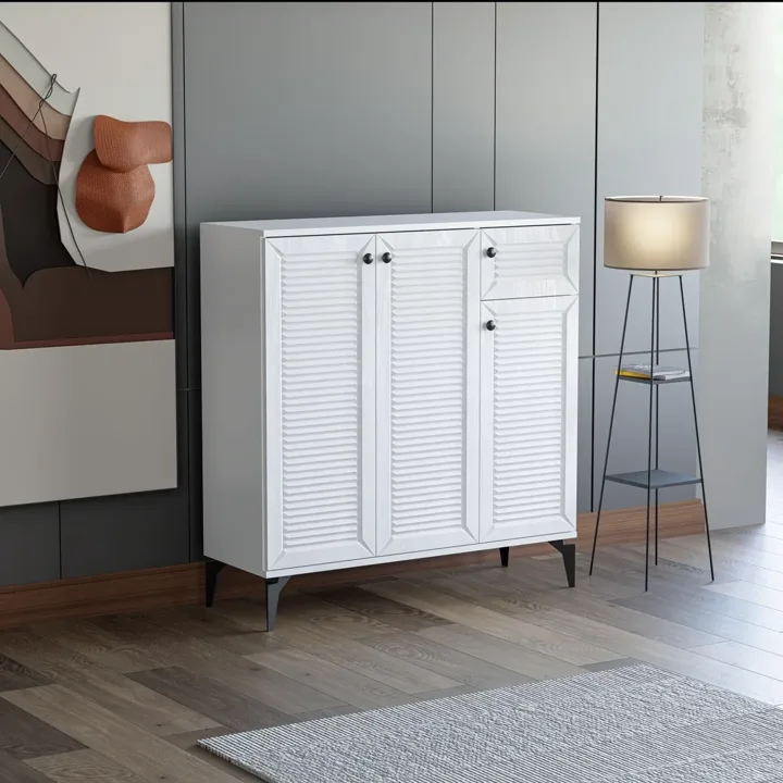 Naz White Shoe Cabinet with 3 Doors TN0464