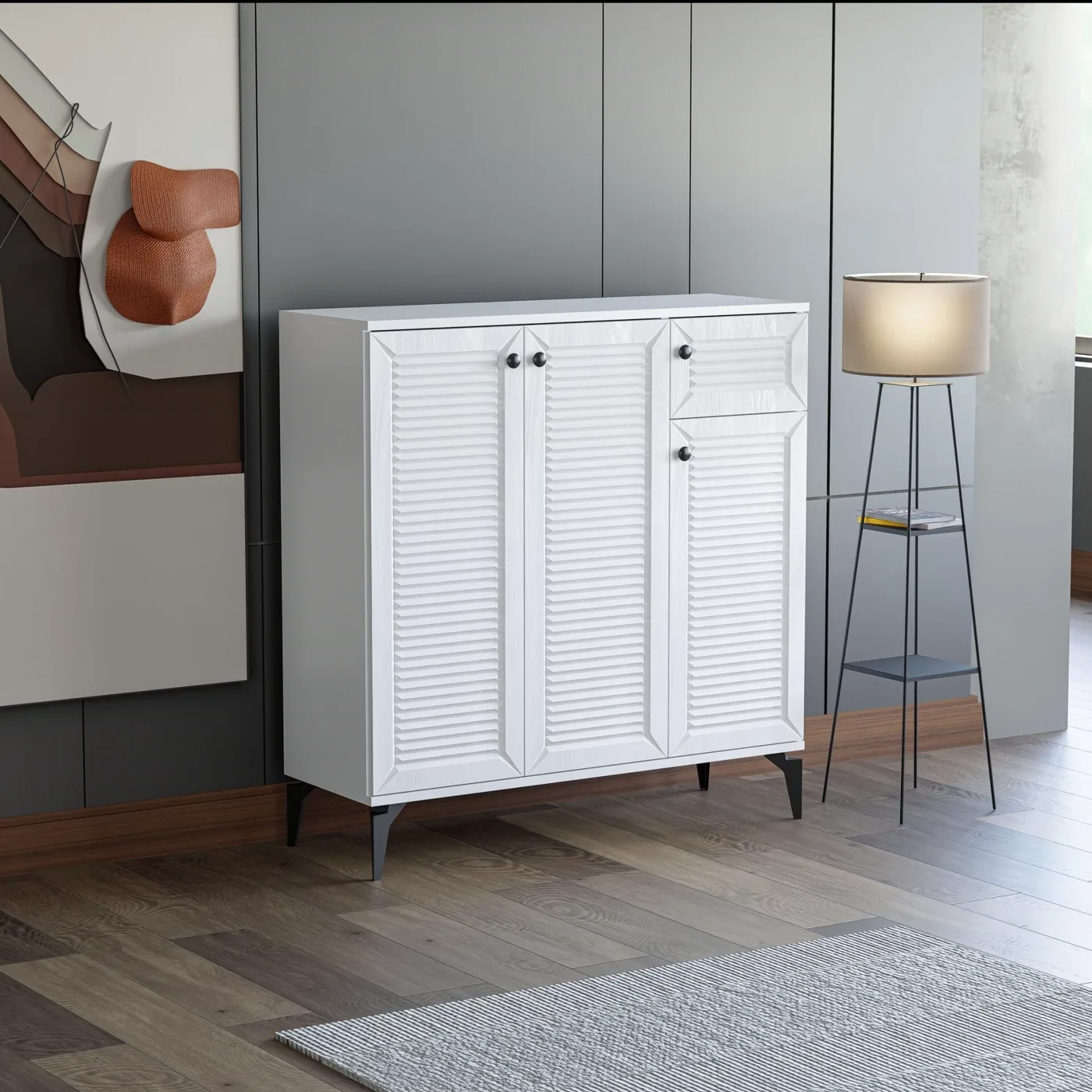 Naz White Shoe Cabinet with 3 Doors TN0464