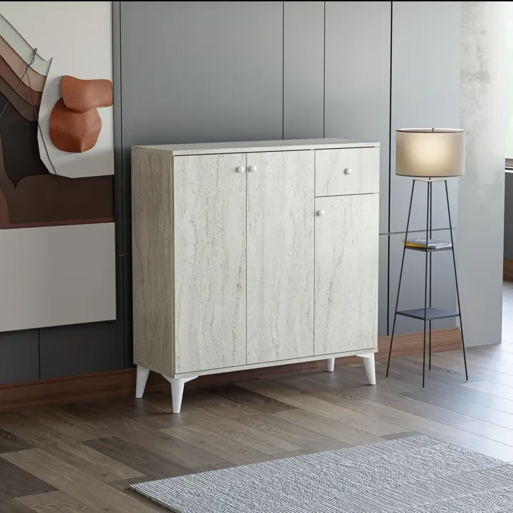 Travertine-effect Shoe Cabinet with 3 Doors TN0463