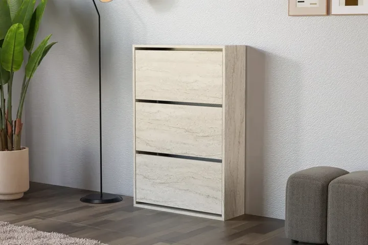 Drop-down Door Shoe Cabinet - Travertine-effect TN0460