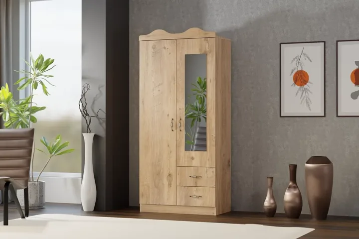 Crown-top 2-Door Wardrobe - Atlantic Pine TN0442