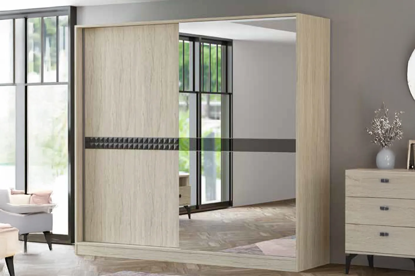 Can Large Sliding Door Wardrobe - Travertine TN0446A