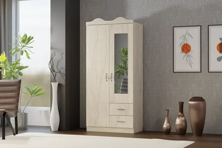Crown-top 2-Door Wardrobe - Travertine TN0443
