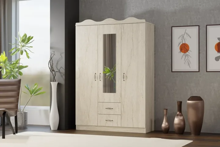 Crown-top 3-Door Wardrobe - Travertine TN0440