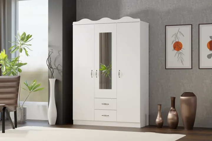 Crown-top 3-Door Wardrobe - White TN0438