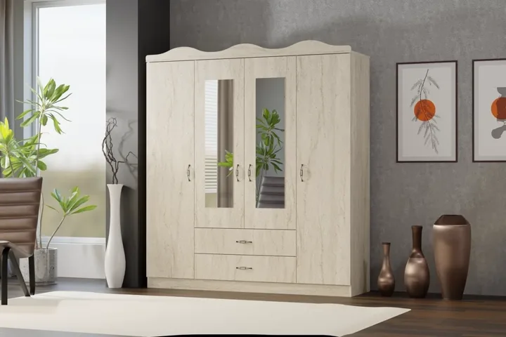 Crowned 4-Door Wardrobe - Travertine TN0437