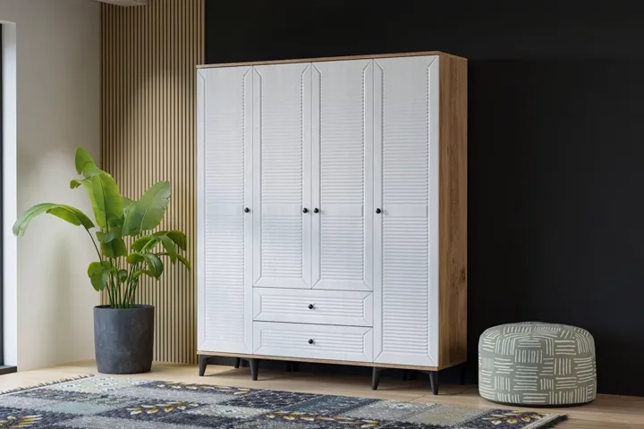 Naz 4-Door Wardrobe - Atlantic Pine / White TN0430