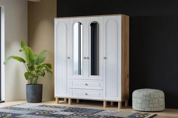 Bohem 4-Door Wardrobe - Atlantic Pine / White TN0433