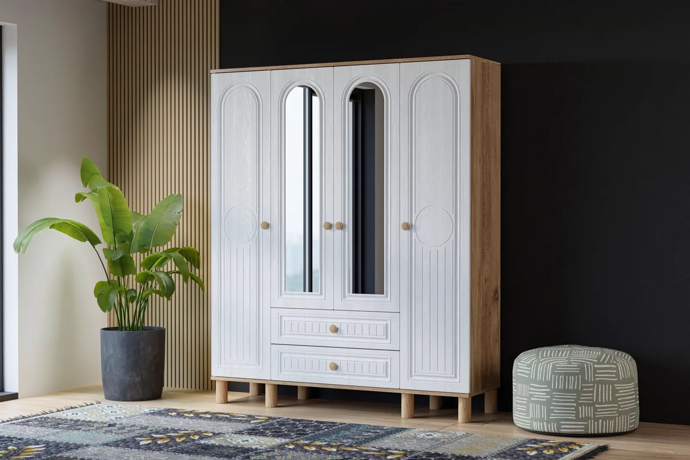 Bohem 4-Door Wardrobe - Atlantic Pine / White TN0433