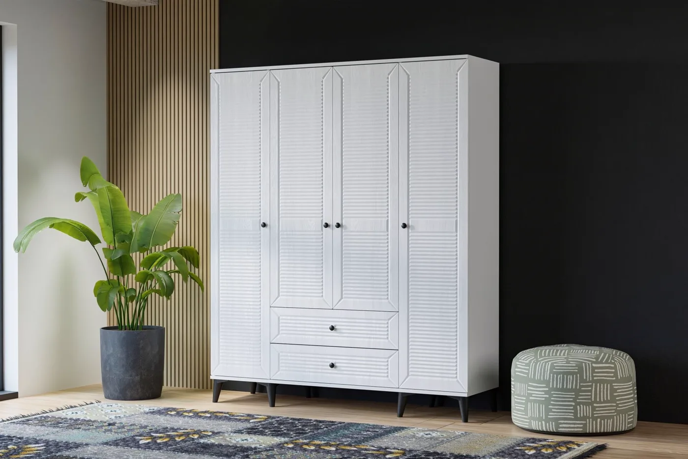 Naz 4-Door Wardrobe - White TN0429