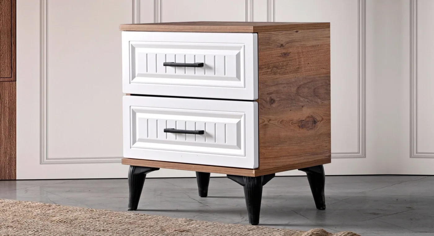 Uzay Bedside Table - Atlantic Pine / White TN0390
