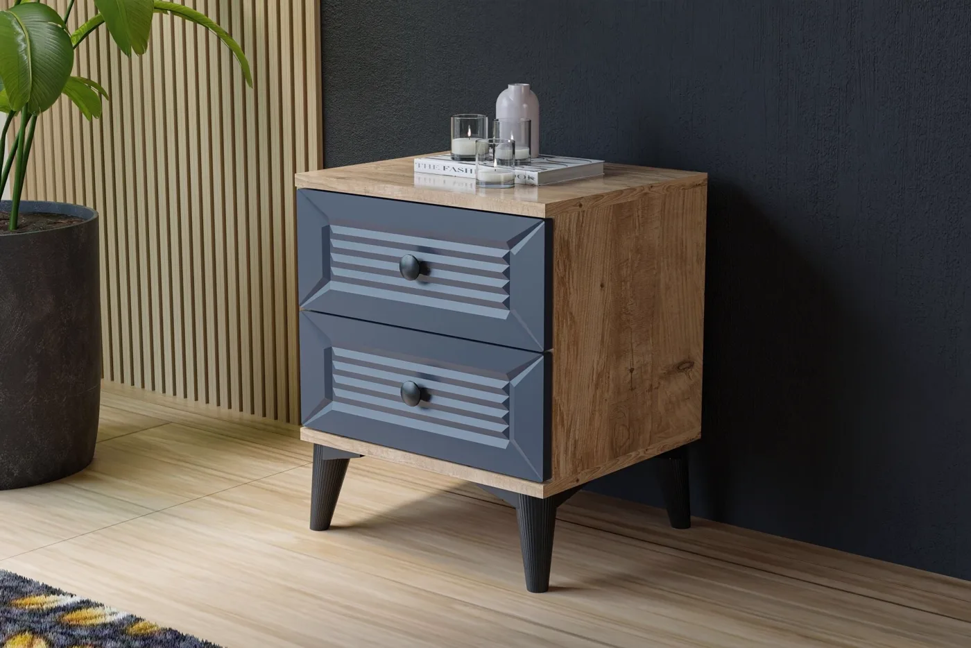 Vera Naz Bedside Table - Atlantic Pine / Anthracite TN0376