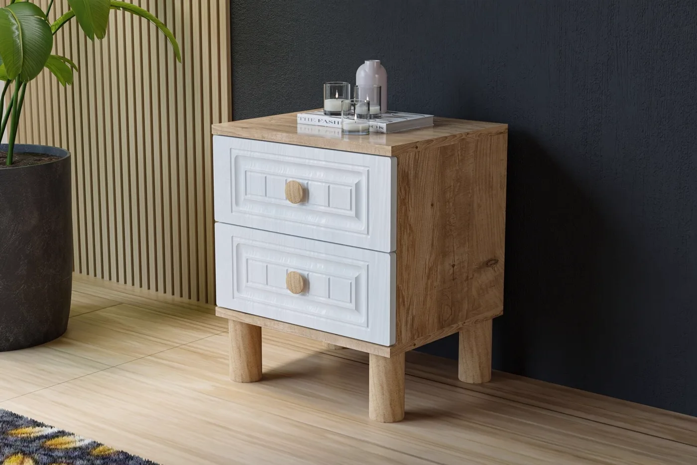 Vera Bohem Bedside Table - Atlantic Pine / White TN0360