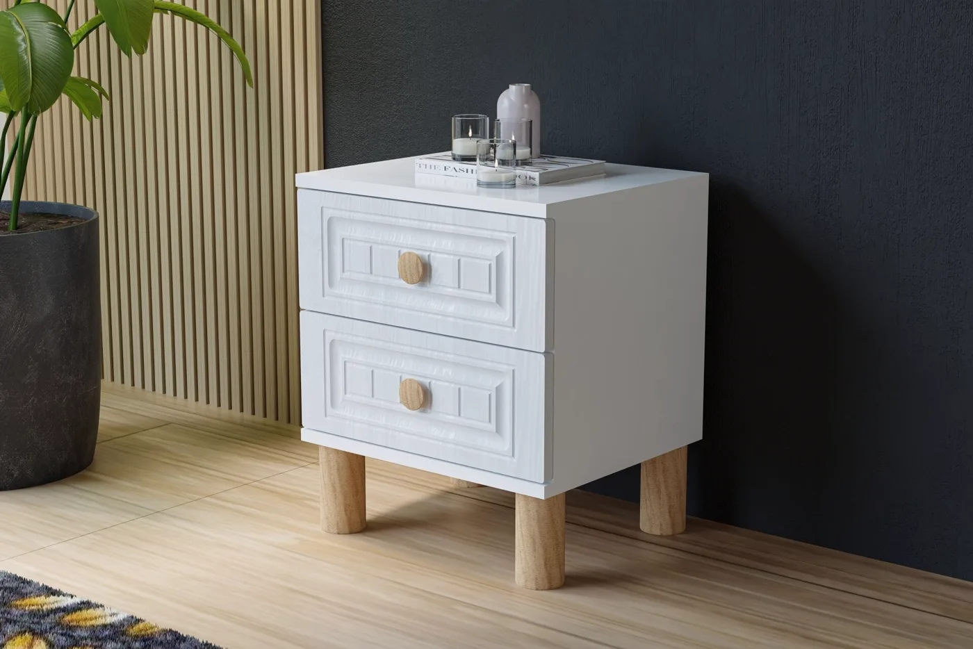 Vera Bohem Bedside Table - White TN0344