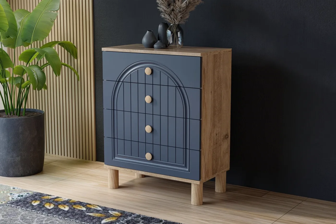Vera Bohem Tallboy Chest of Drawers - Atlantic Pine / Anthracite TN0351