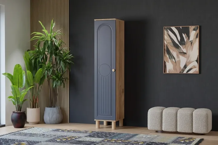 Vera Bohem 1-Door Cabinet - Atlantic Pine / Anthracite TN0348