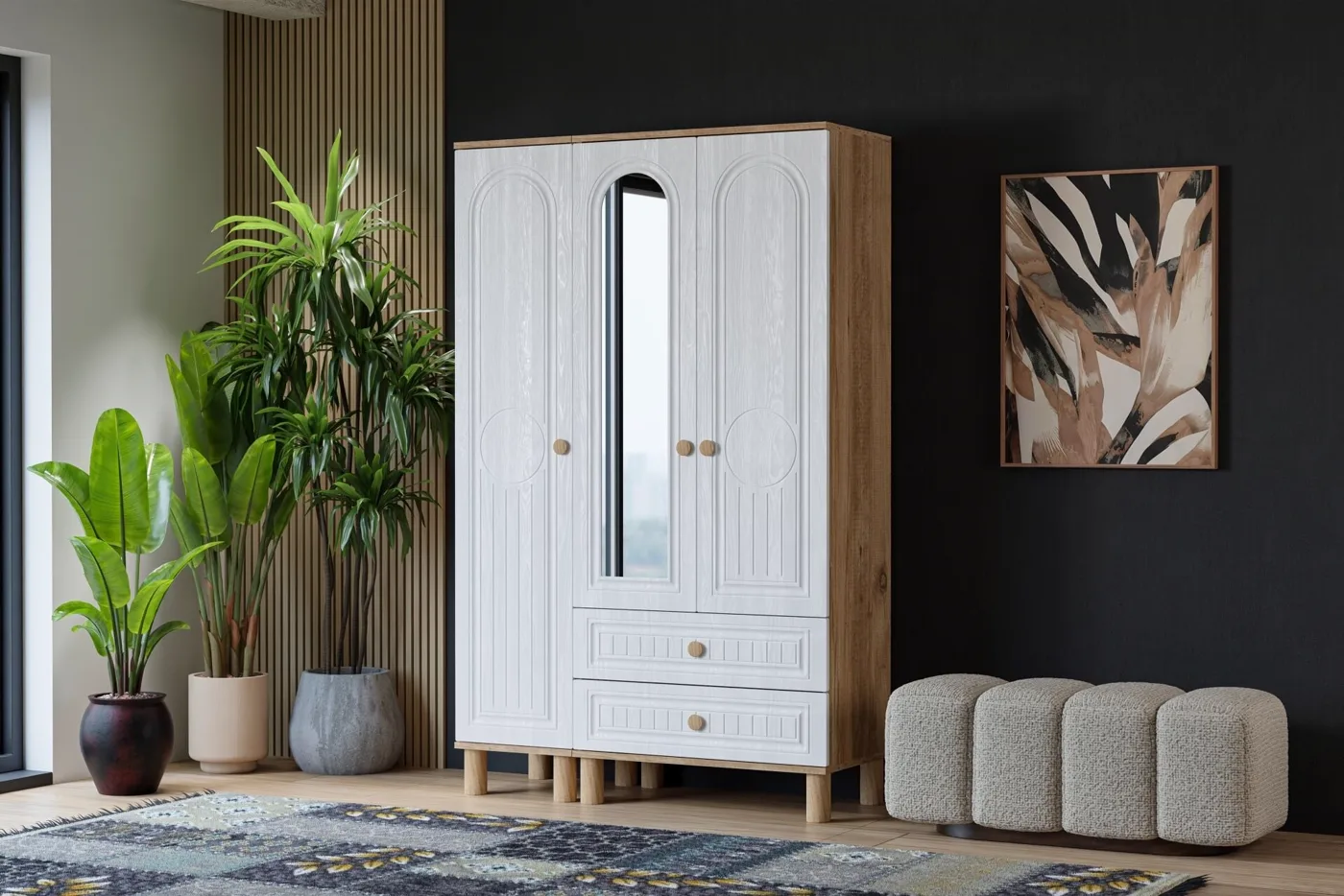 Meuble Vera Bohem 3 portes - pin atlantique / blanc TN0354