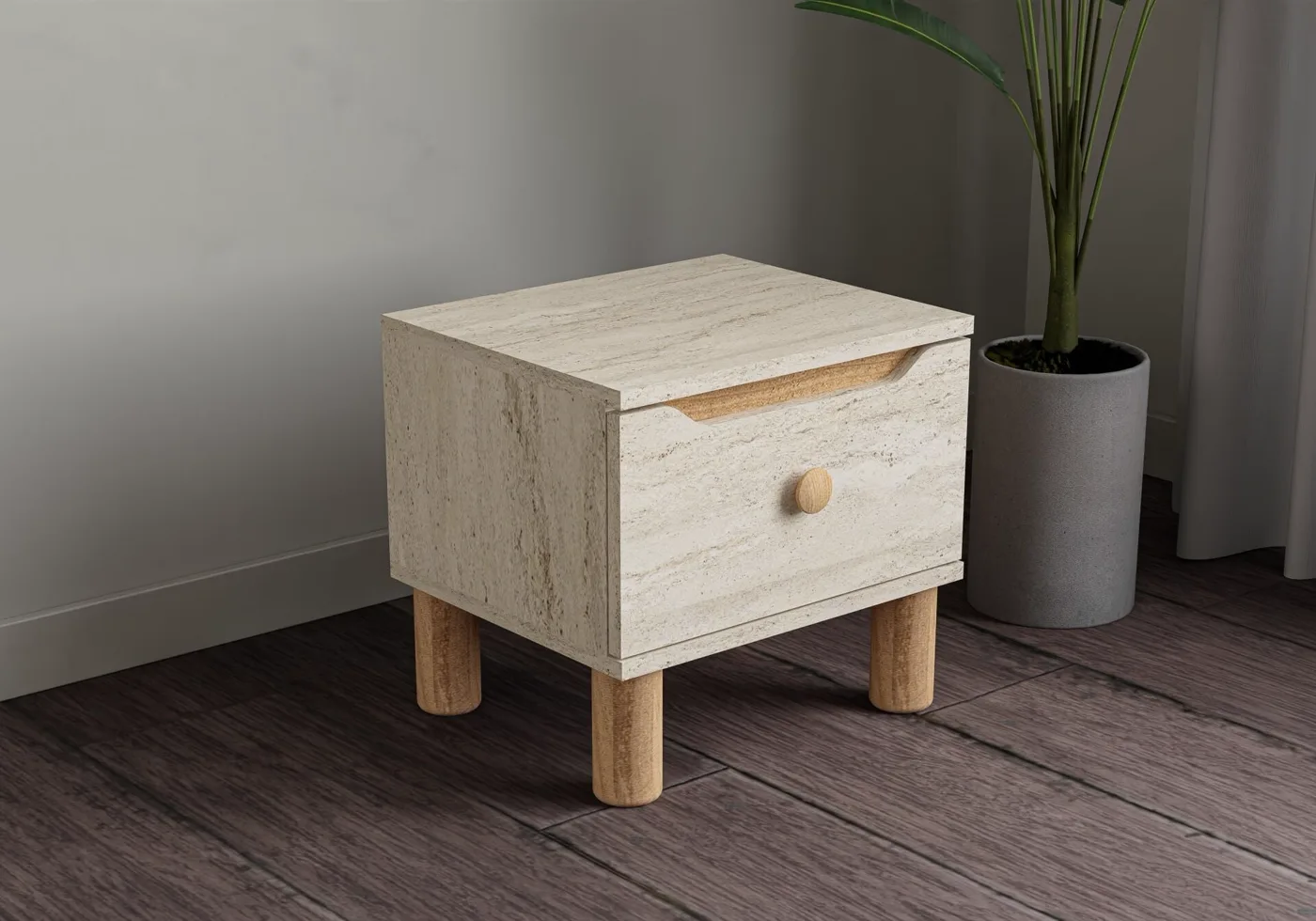 Carina Bedside Cabinet - Travertine TN0320