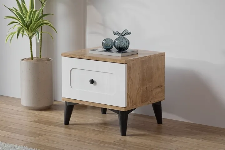 Carina Vintage Bedside Table - Atlantic Pine / White TN0312