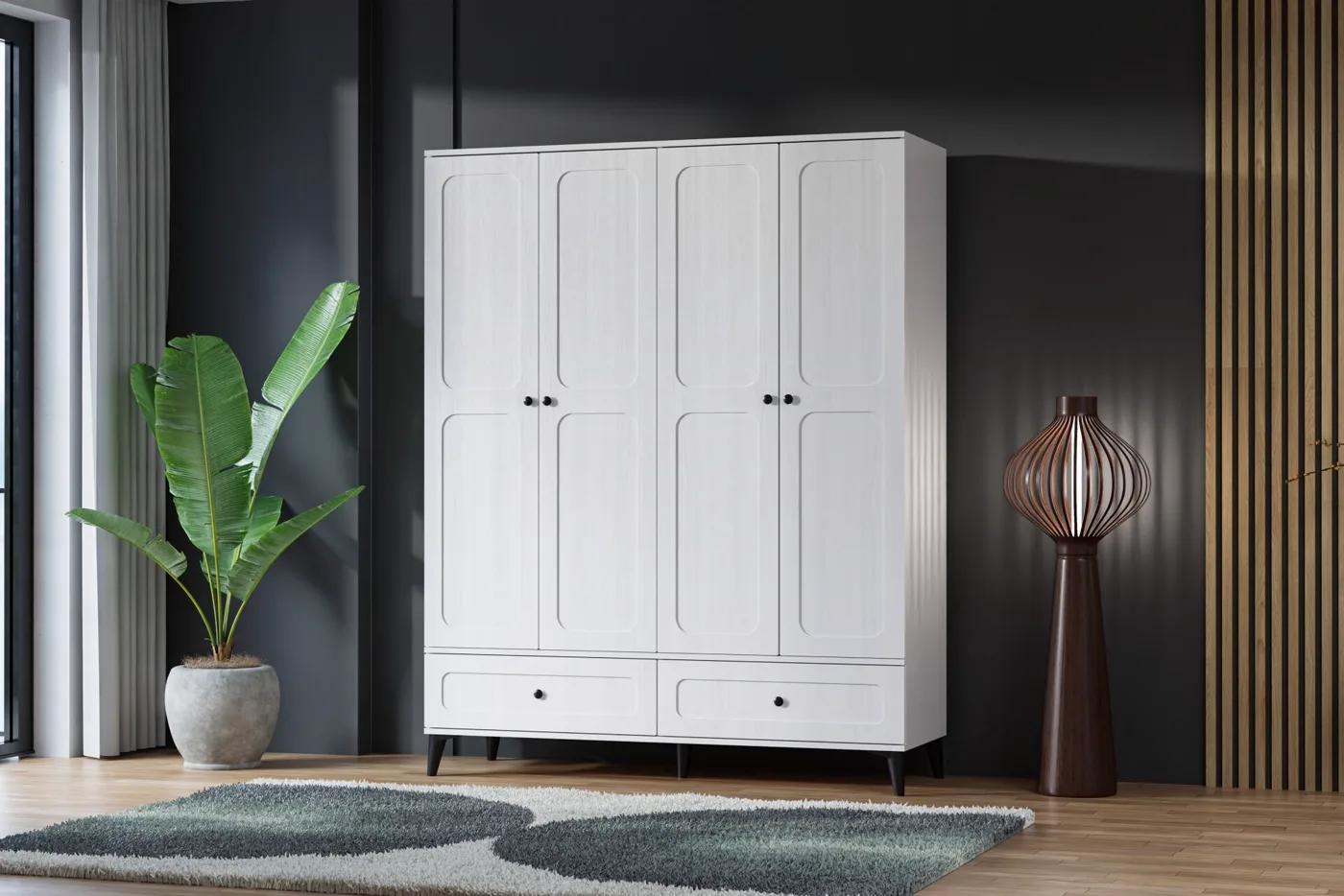 Carina Vintage 4-türiger Kleiderschrank - Weiß TN0290
