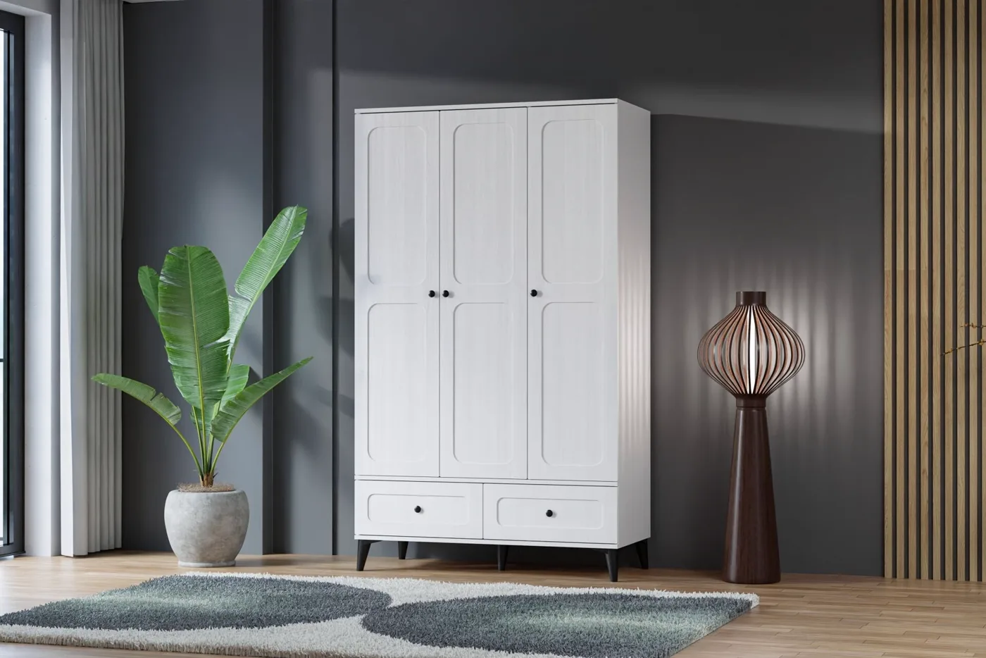 Carina Vintage 3-Door Wardrobe - White TN0291
