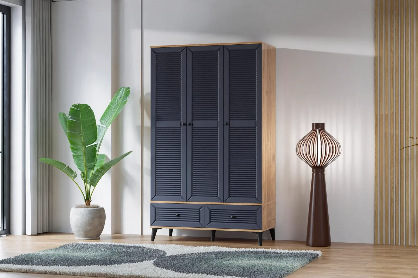 Carina Naz 3-Door Wardrobe - Atlantic Pine / Anthracite TN0275