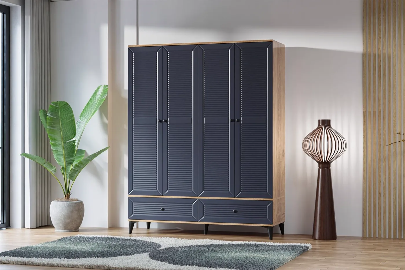 Carina Naz 4-Door Wardrobe - Atlantic Pine / Anthracite TN0274