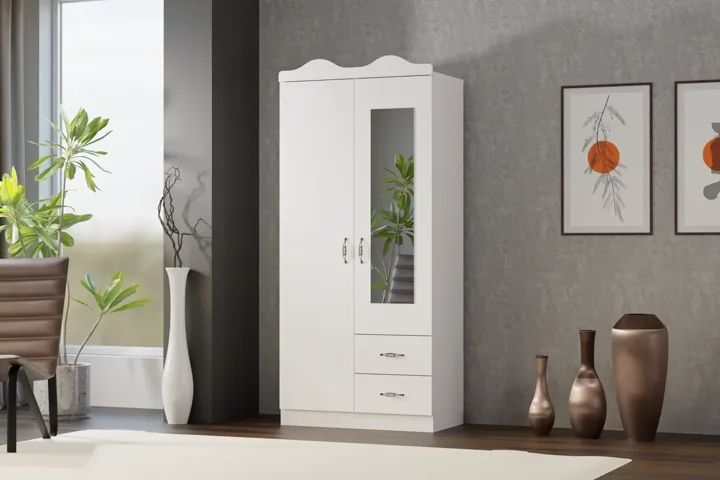 Crown Top 2-Door Wardrobe - White TN0441