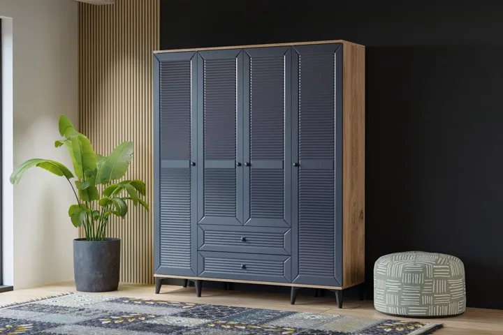 Naz 4-Door Wardrobe - Atlantic Pine / Anthracite TN0431