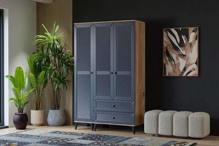 Vera Naz 3-Door Cabinet - Atlantic Pine / Anthracite TN0370