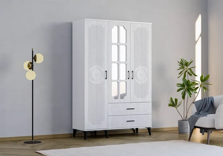 Uzay 3-Door Wardrobe - White TN0378
