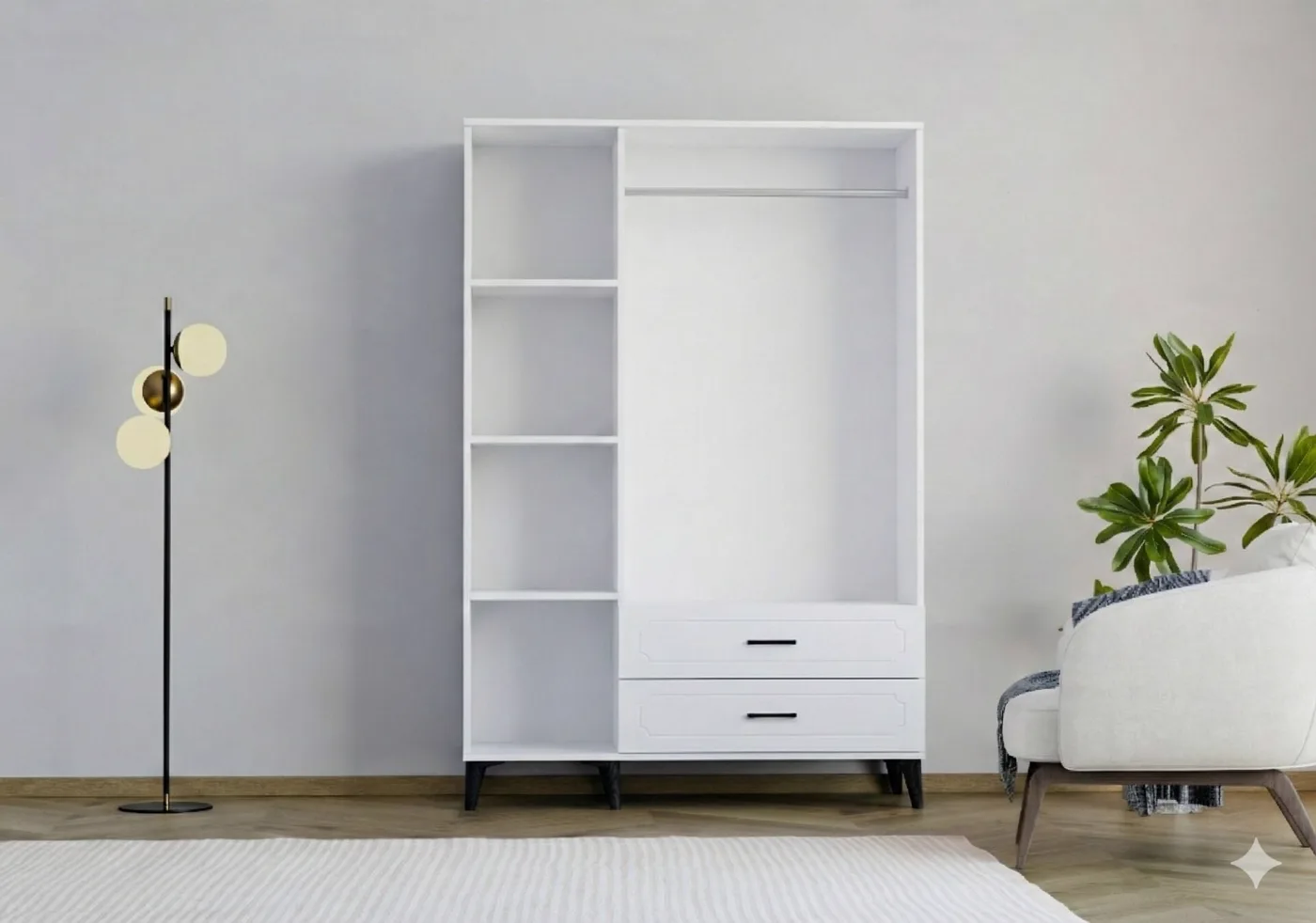 Uzay 3-Door Wardrobe - White TN0378