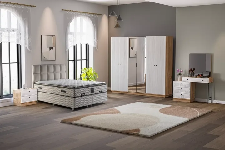 Defne Bedroom Set 100% MDF - Atlantic Pine / White TN0156