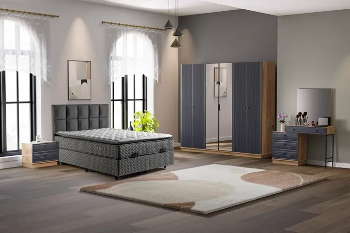 Defne Bedroom Set 100% MDF - Atlantic Pine / Anthracite TN0151