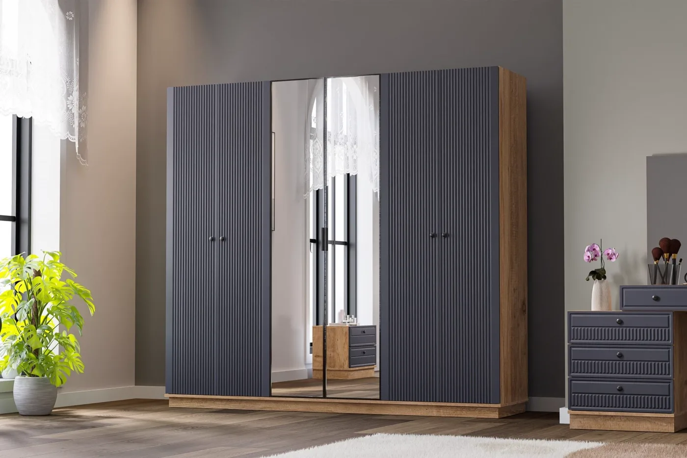 Defne Bedroom Set 100% MDF - Atlantic Pine / Anthracite TN0151