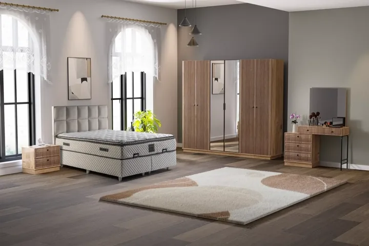 Defne Bedroom Set 100% MDF - Atlantic Pine / Walnut TN0146