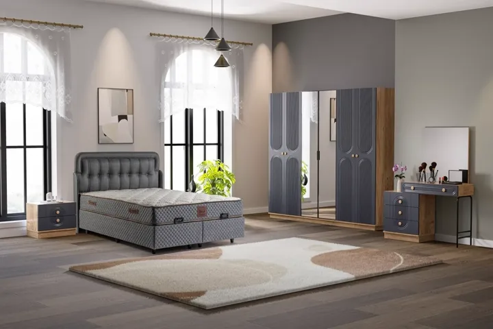 Mira Bedroom Set %100 MDF - Atlantic Pine / Anthracite TN0131